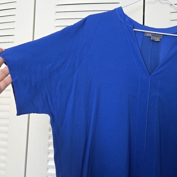 Vince. Cobalt Blue Viscose Silk Short Sleeve Modern Shift Dress Size S - Picture 3 of 10